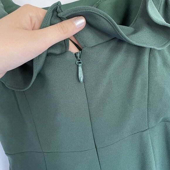 Azazie women's size A4 green maxi dress frilled sleeves bridesmaid slit formal - Picture 6 of 7